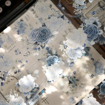 5cm*120cm Die-cutting Moonlight Rose Blue Flower Tape