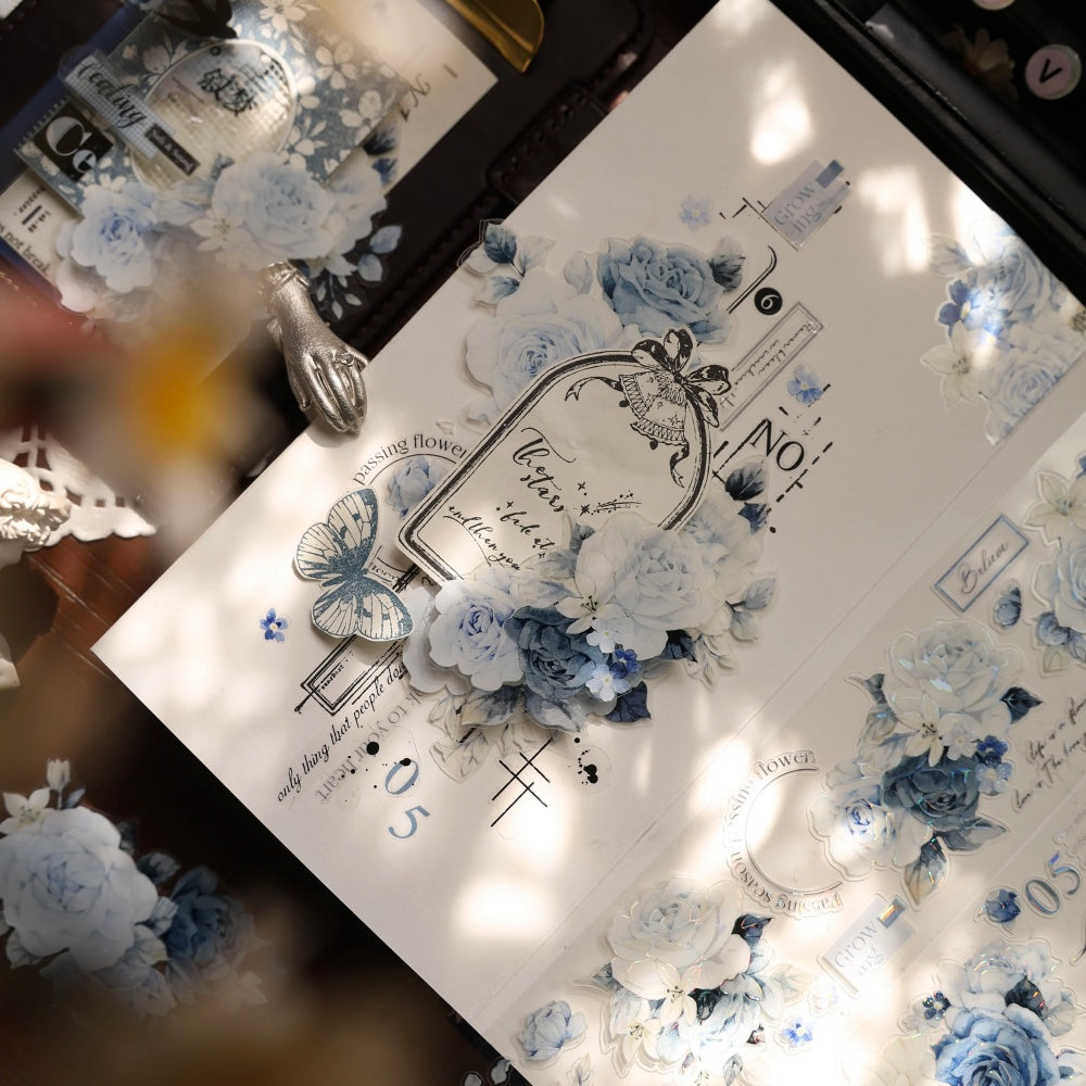 5cm*120cm Die-cutting Moonlight Rose Blue Flower Tape