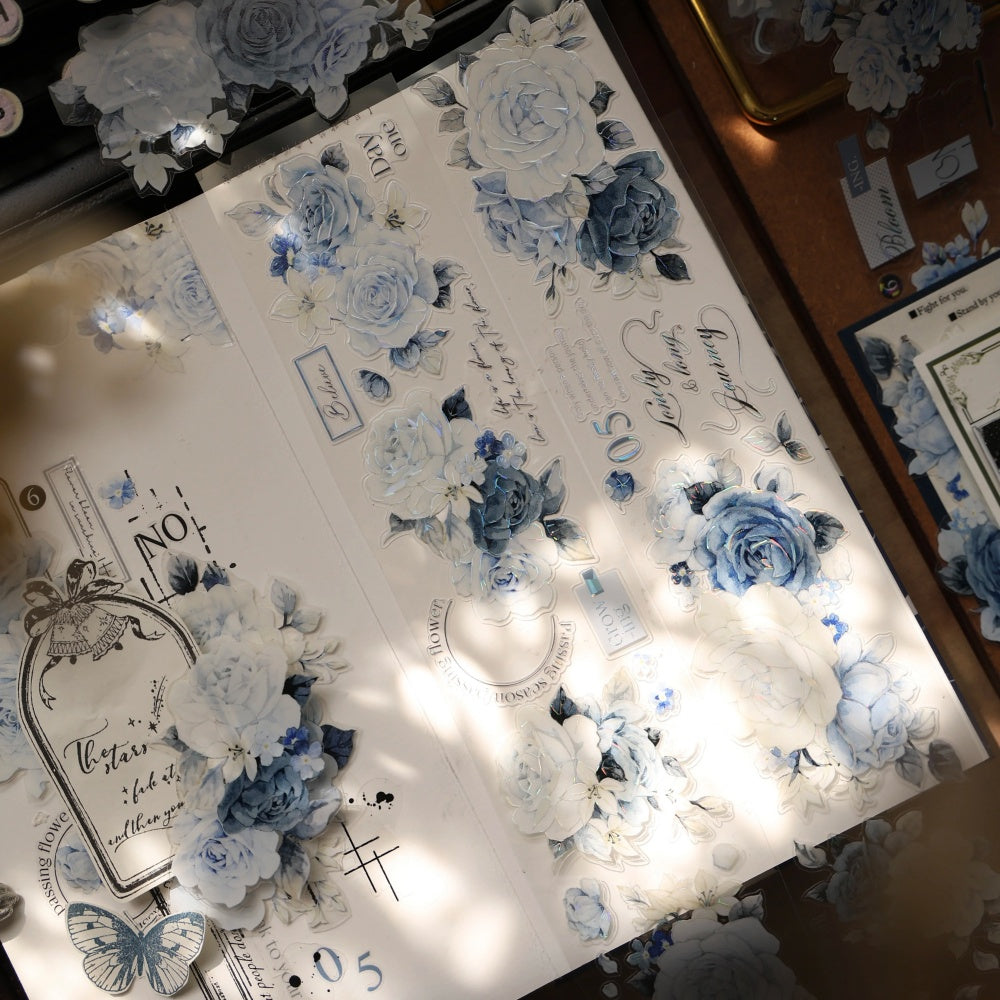 5cm*120cm Die-cutting Moonlight Rose Blue Flower Tape