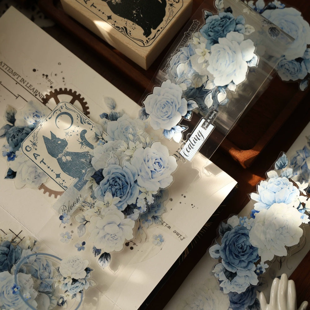 5cm*120cm Die-cutting Moonlight Rose Blue Flower Tape
