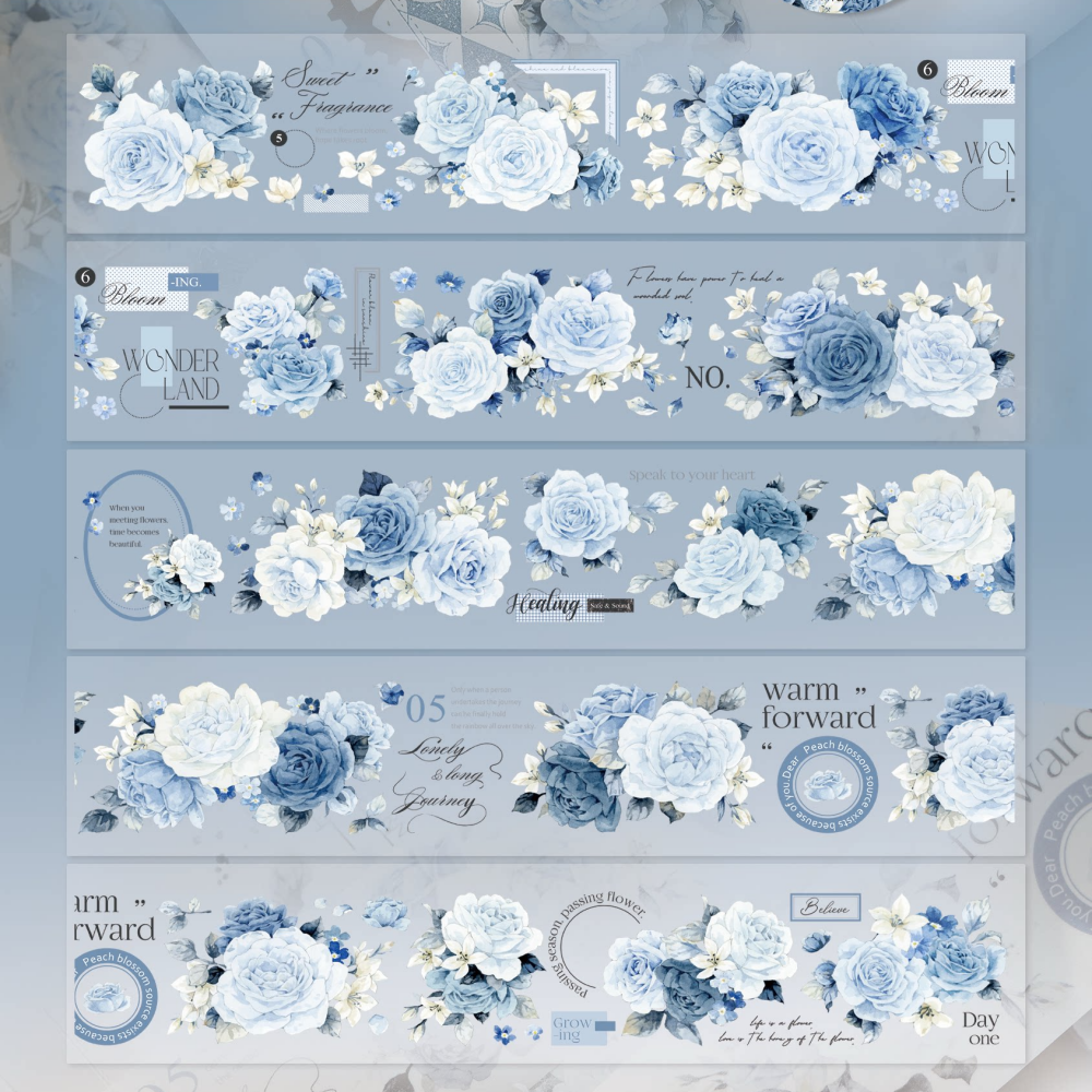 5cm*120cm Die-cutting Moonlight Rose Blue Flower Tape
