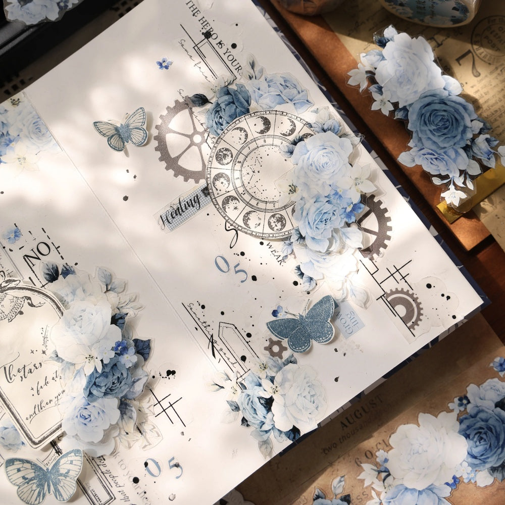 5cm*120cm Die-cutting Moonlight Rose Blue Flower Tape