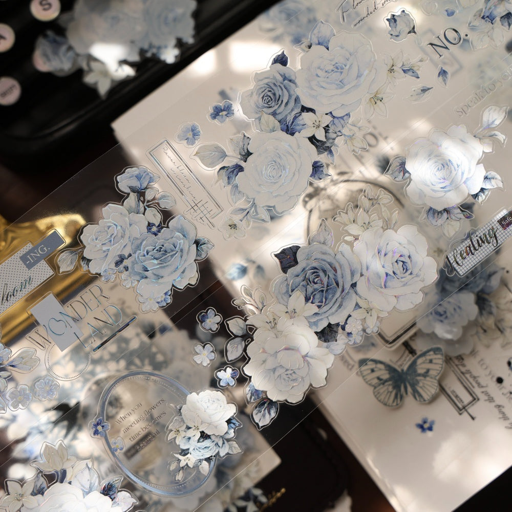 5cm*120cm Die-cutting Moonlight Rose Blue Flower Tape