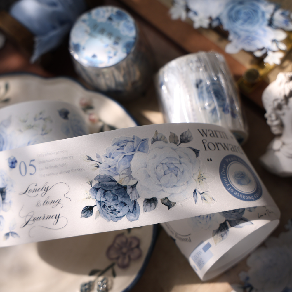 5cm*120cm Die-cutting Moonlight Rose Blue Flower Tape