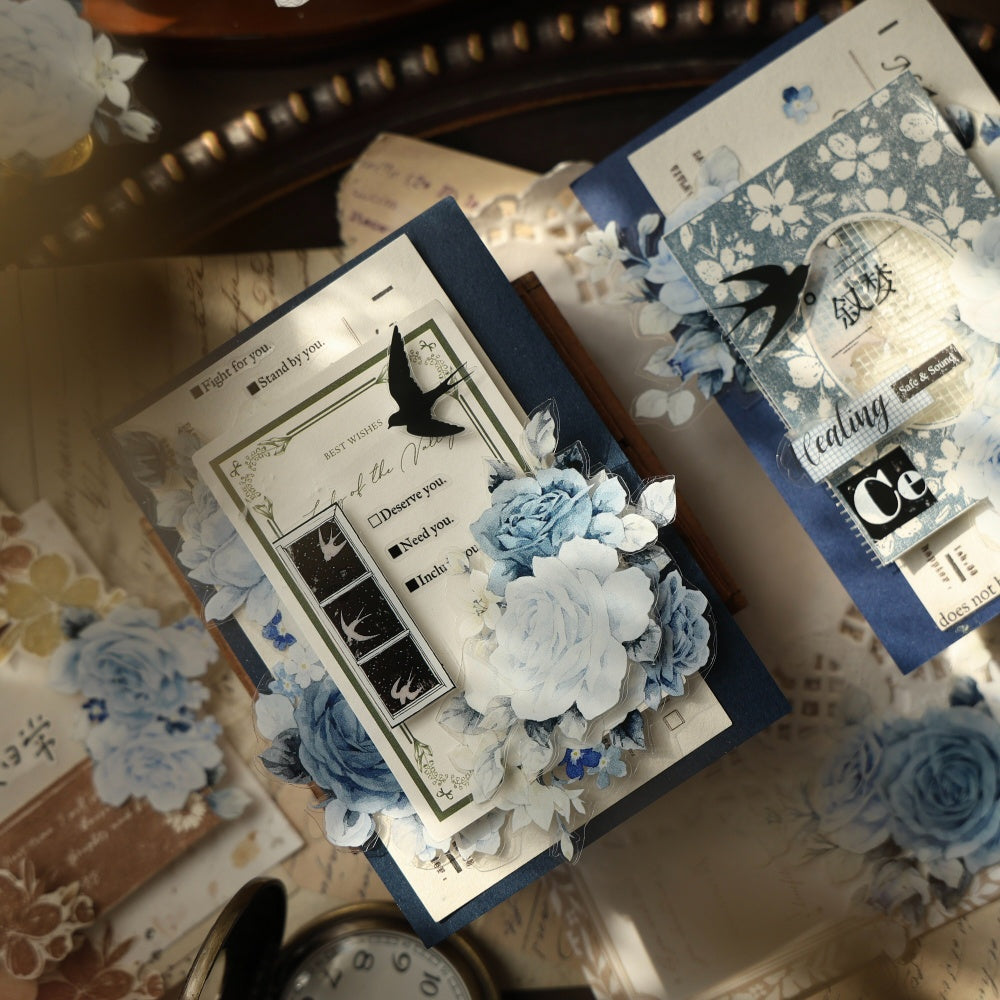 5cm*120cm Die-cutting Moonlight Rose Blue Flower Tape