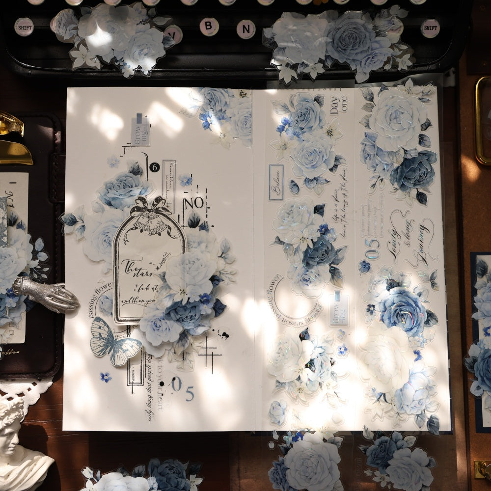 5cm*120cm Die-cutting Moonlight Rose Blue Flower Tape