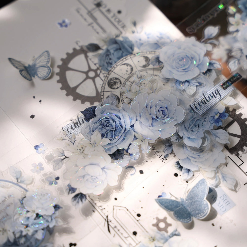 5cm*120cm Die-cutting Moonlight Rose Blue Flower Tape