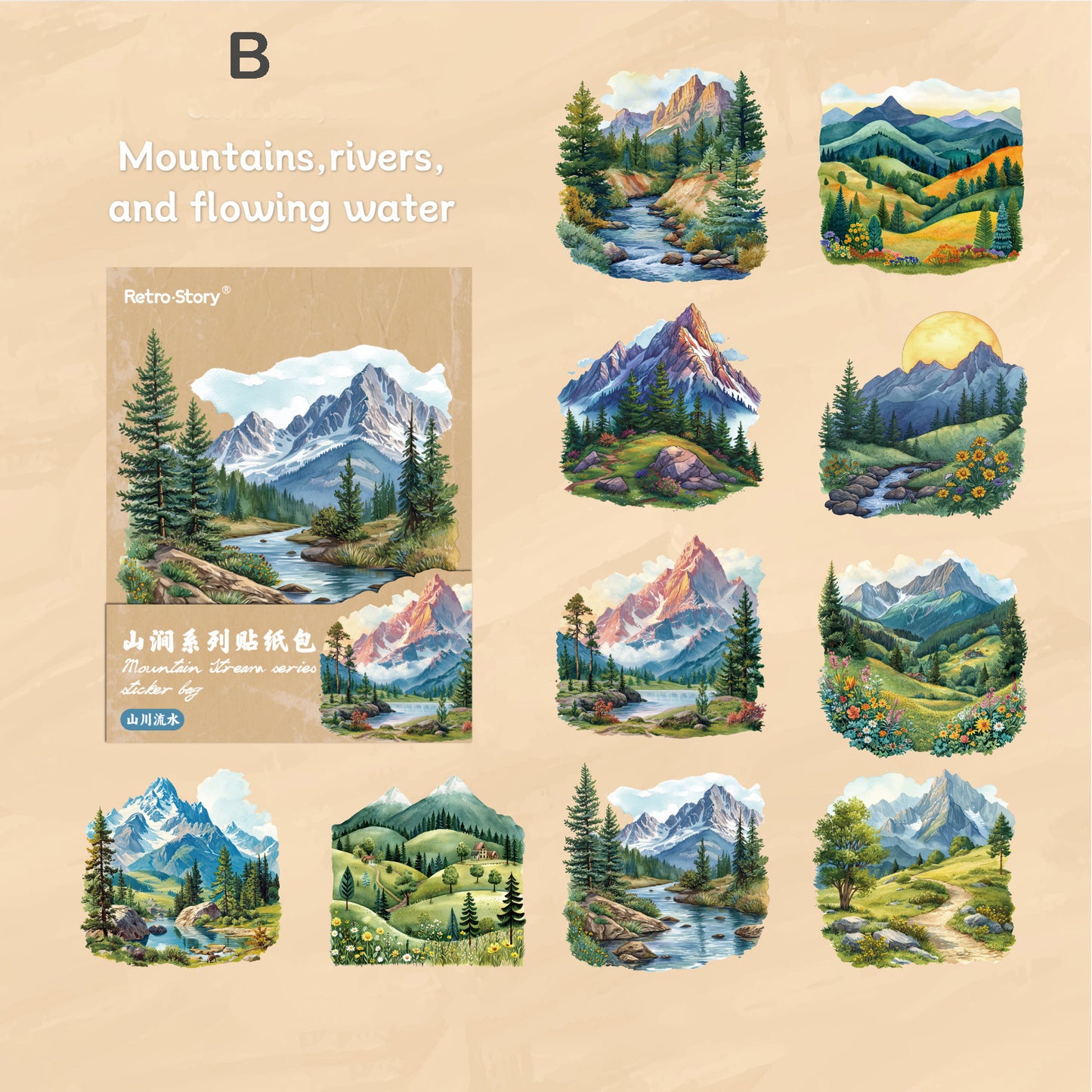 Mountain Stream Stickers 20pcs