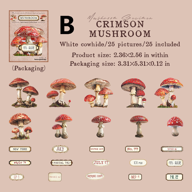 Mushroom Specimen Collection Sticker 25pcs