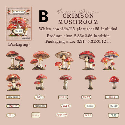 Mushroom Specimen Collection Sticker 25pcs