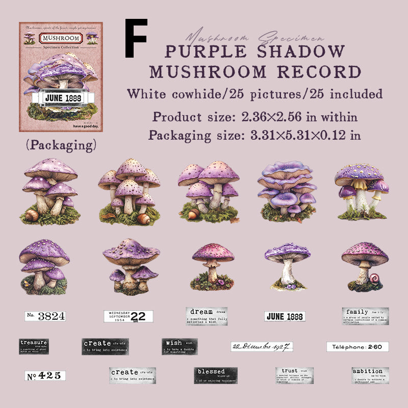 Mushroom Specimen Collection Sticker 25pcs