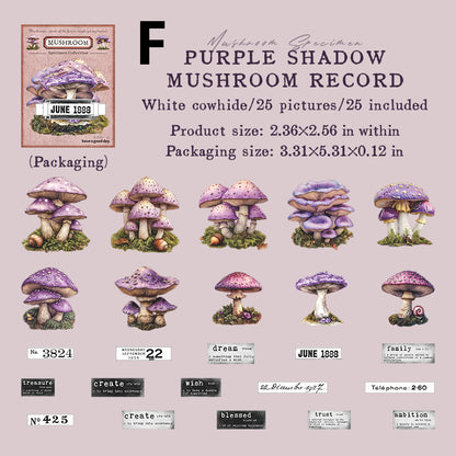 Mushroom Specimen Collection Sticker 25pcs