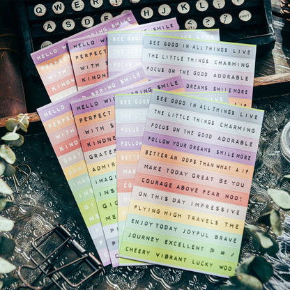 Vintage Art Font Sentence Stickers 8pcs