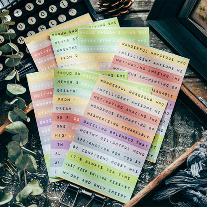 Vintage Art Font Sentence Stickers 8pcs