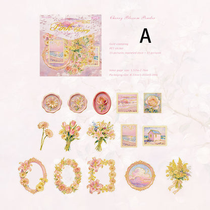 Oil painting Floral Letter Sticker 15pcs