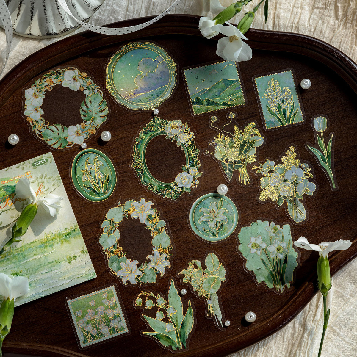 Oil painting Floral Letter Sticker 15pcs