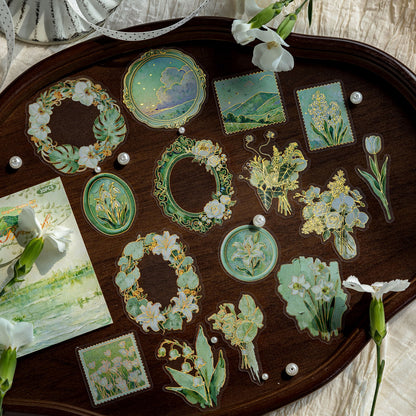 Oil painting Floral Letter Sticker 15pcs