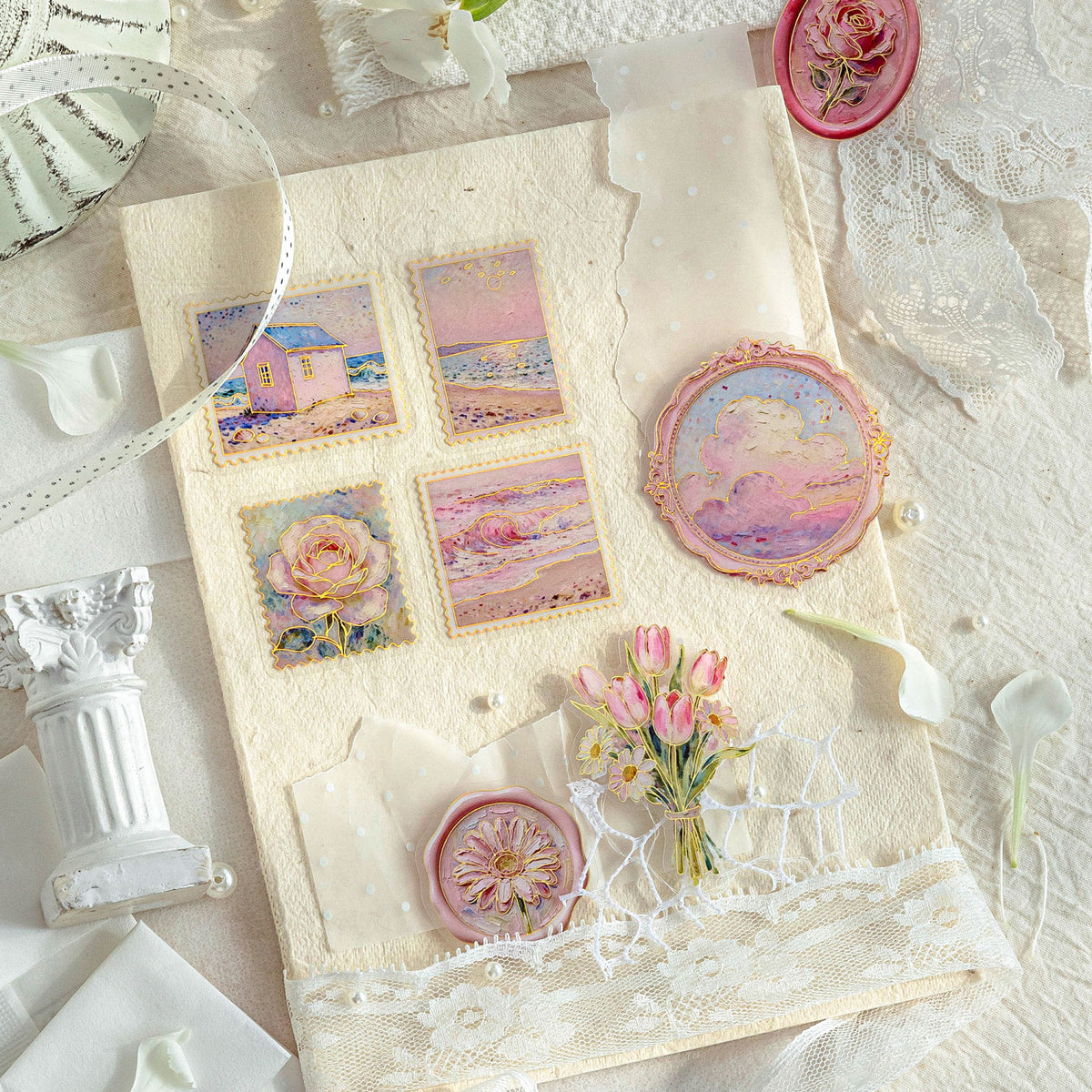 Oil painting Floral Letter Sticker 15pcs