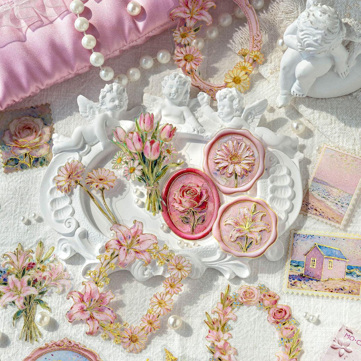 Oil painting Floral Letter Sticker 15pcs