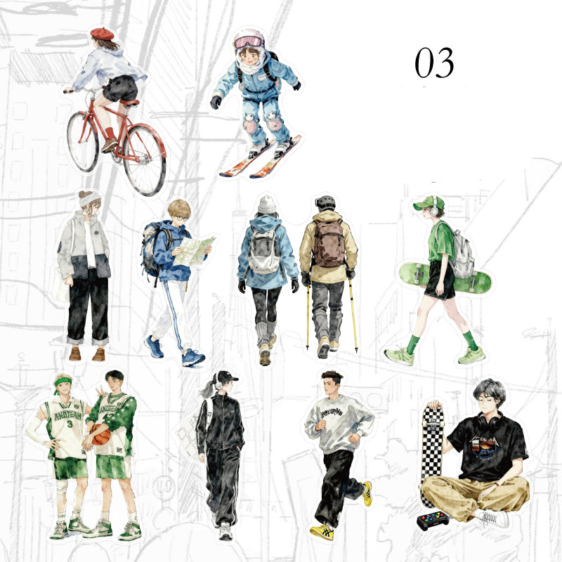Pedestrians On The Street Corner Stickers 30pcs