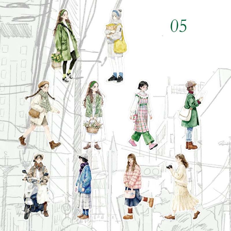 Pedestrians On The Street Corner Stickers 30pcs