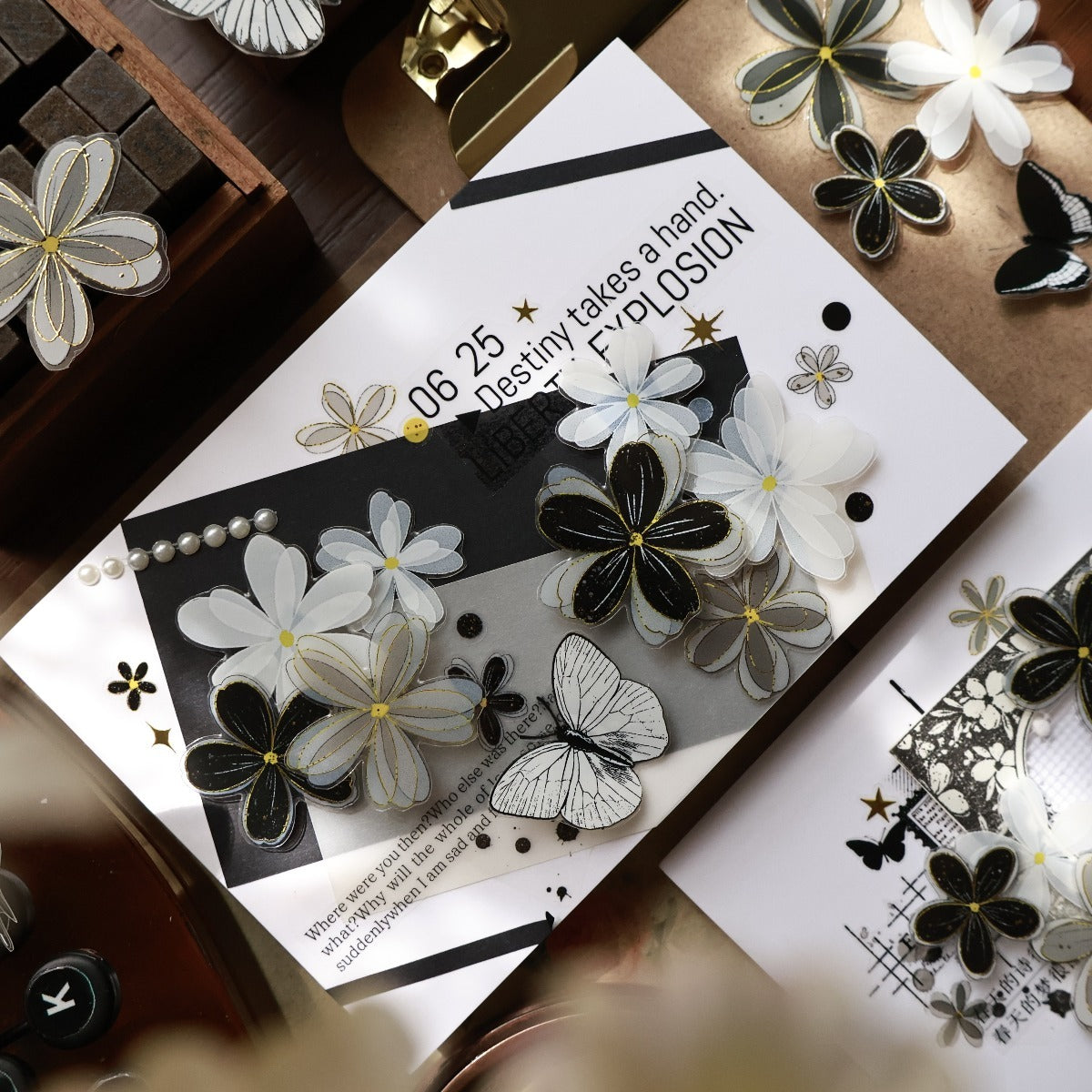 4cm*5m/6m Pre-Cut Black and White Flower Tape
