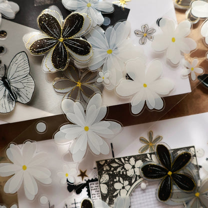 4cm*5m/6m Pre-Cut Black and White Flower Tape