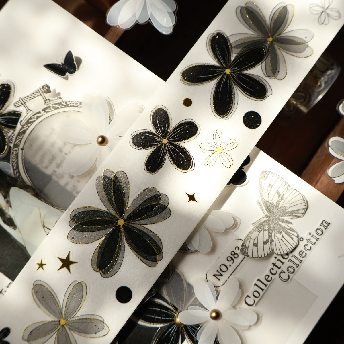 4cm*5m/6m Pre-Cut Black and White Flower Tape