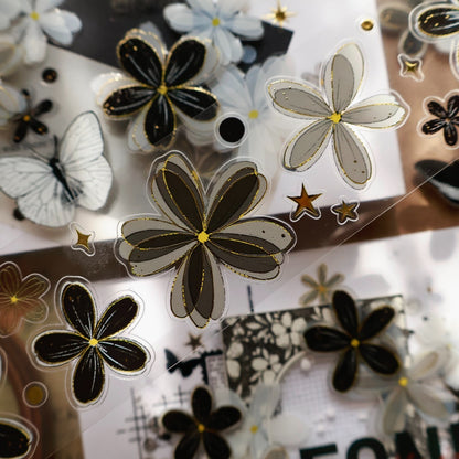 4cm*5m/6m Pre-Cut Black and White Flower Tape