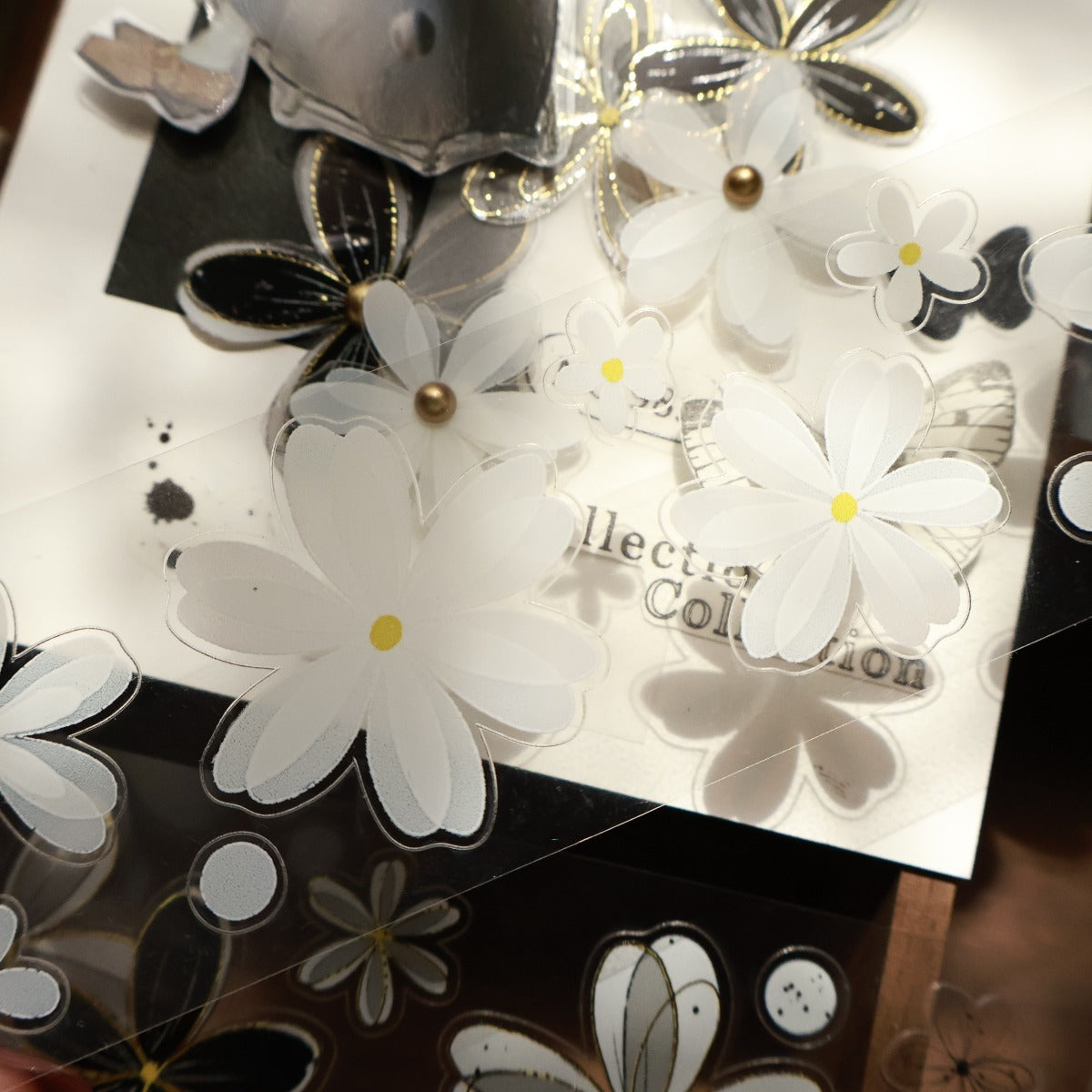 4cm*5m/6m Pre-Cut Black and White Flower Tape