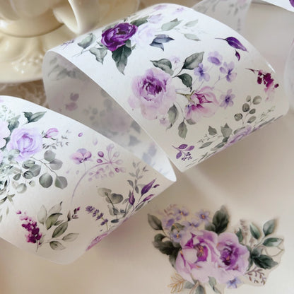 5.5cm*120cm Purple Smoked Gold Retro Flower PET Washi Tape