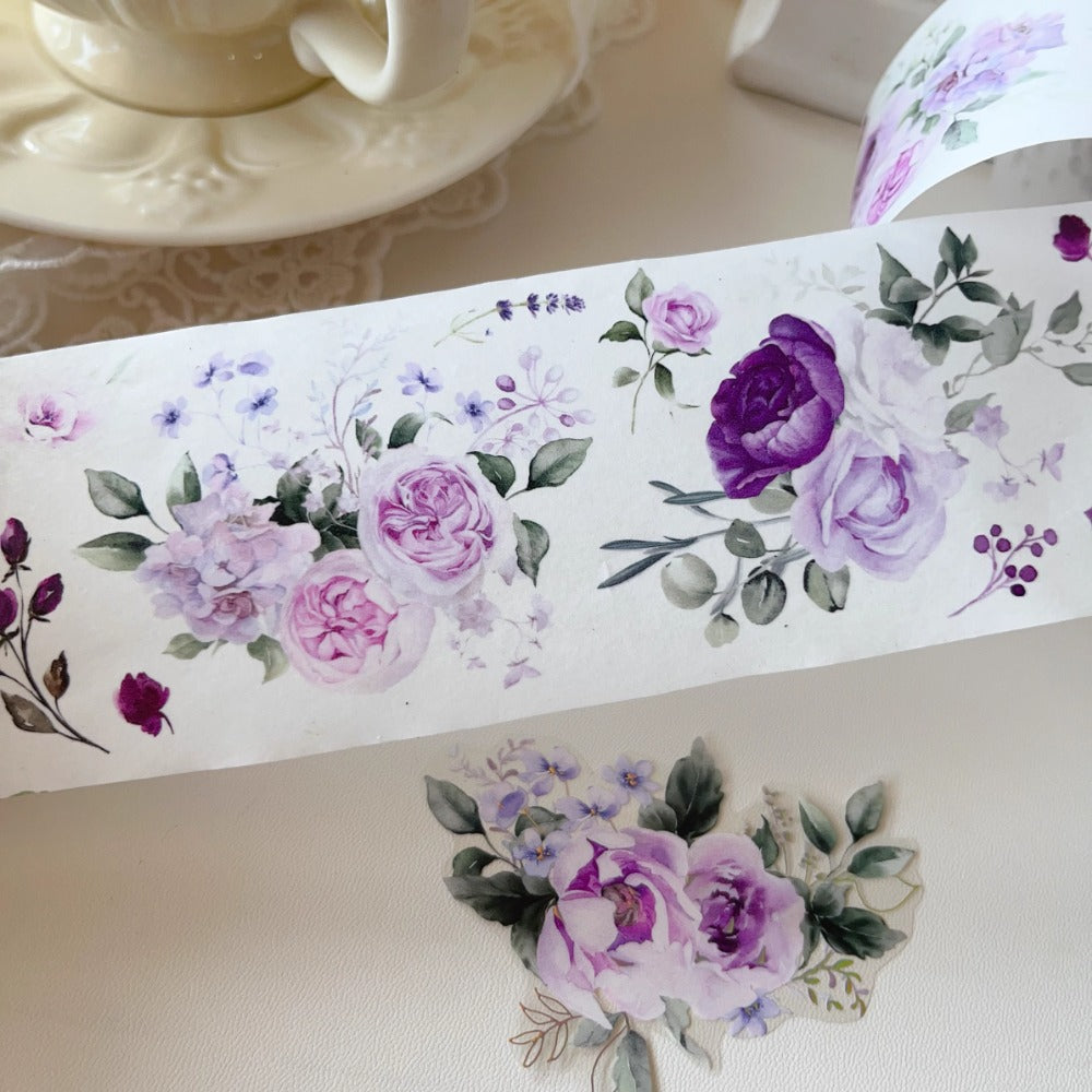 5.5cm*120cm Purple Smoked Gold Retro Flower PET Washi Tape