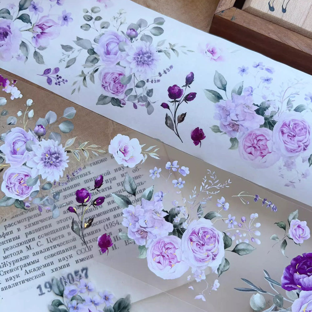 5.5cm*120cm Purple Smoked Gold Retro Flower PET Washi Tape