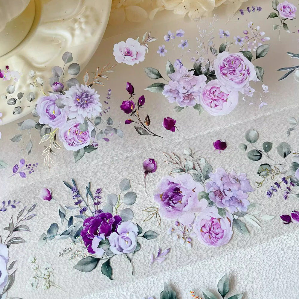 5.5cm*120cm Purple Smoked Gold Retro Flower PET Washi Tape