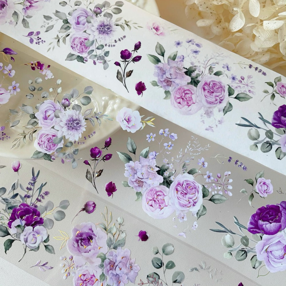 5.5cm*120cm Purple Smoked Gold Retro Flower PET Washi Tape