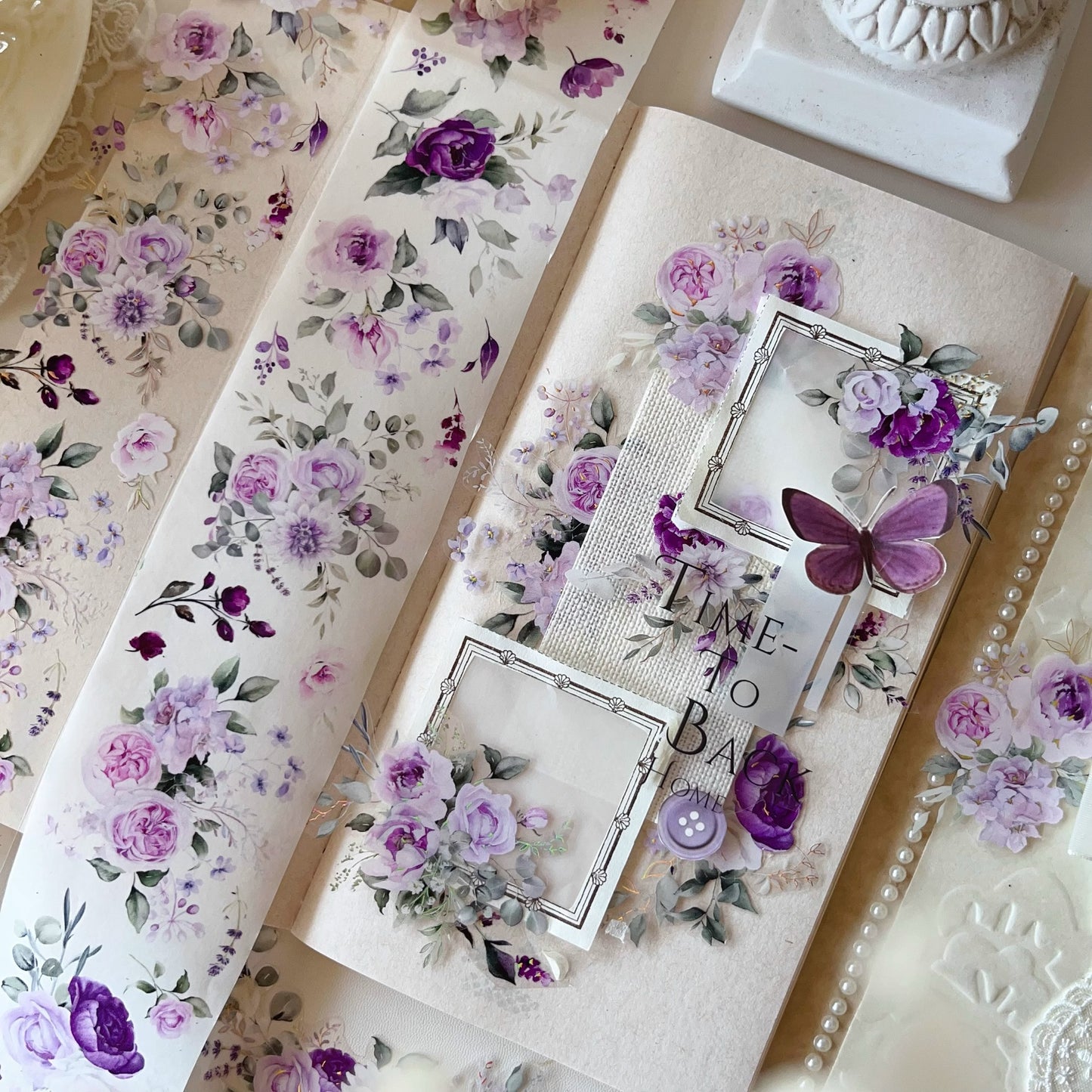 5.5cm*120cm Purple Smoked Gold Retro Flower PET Washi Tape