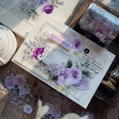 5.5cm*120cm Purple Smoked Gold Retro Flower PET Washi Tape