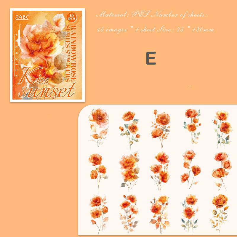 Rainbow Roses Stickers 15pcs