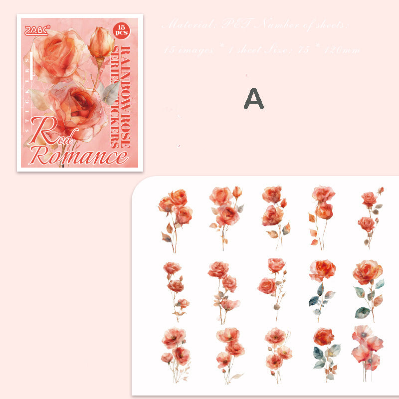 Rainbow Roses Stickers 15pcs