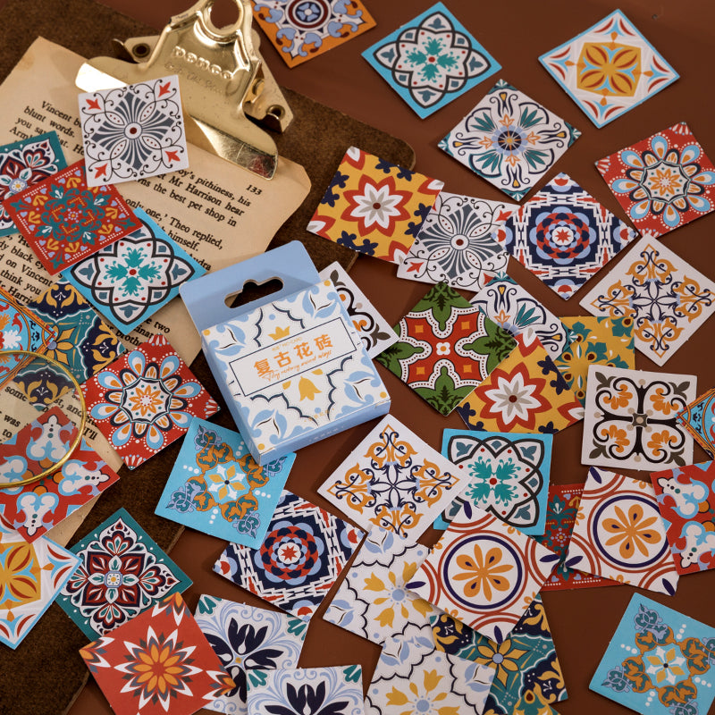 Retro Flower Tile Stickers 46pcs