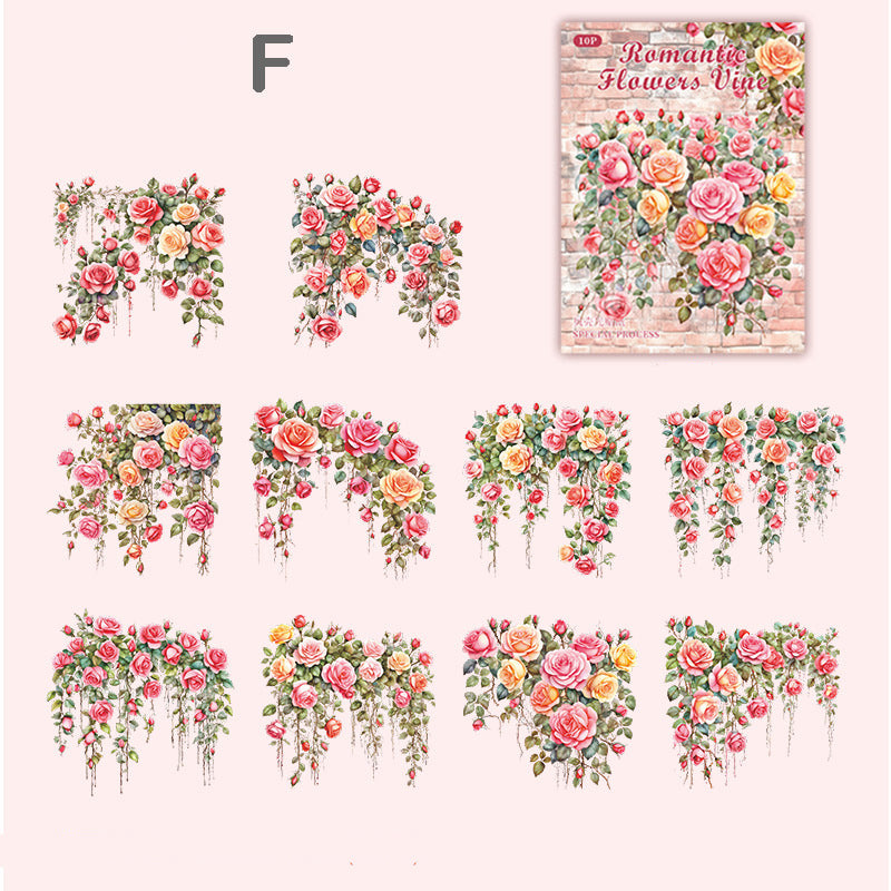 Romantic Flower Vine Stickers 10pcs