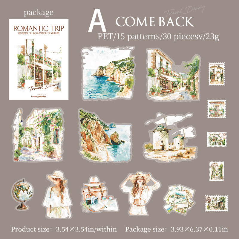 Romantic Travel Diary Sticker 30pcs
