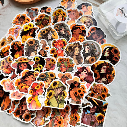 Sunflower Girl Stickers 50pcs