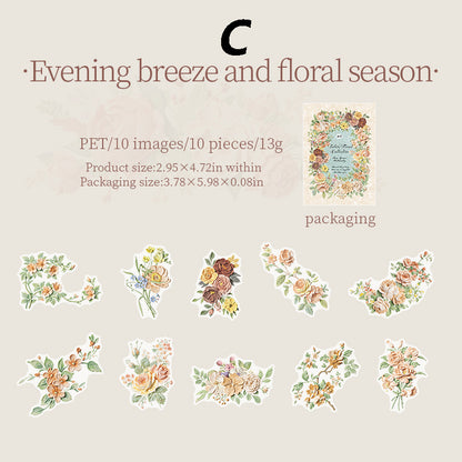 Texture Flower Collection Sticker 10pcs