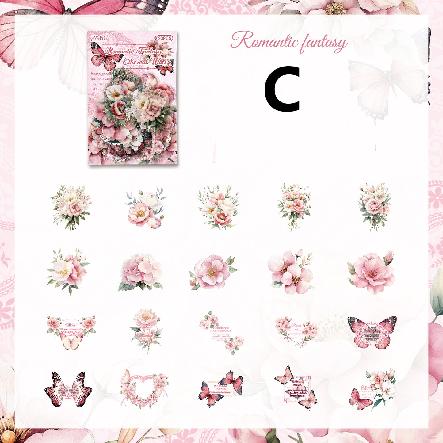 Vintage Flower Sticker 20pcs