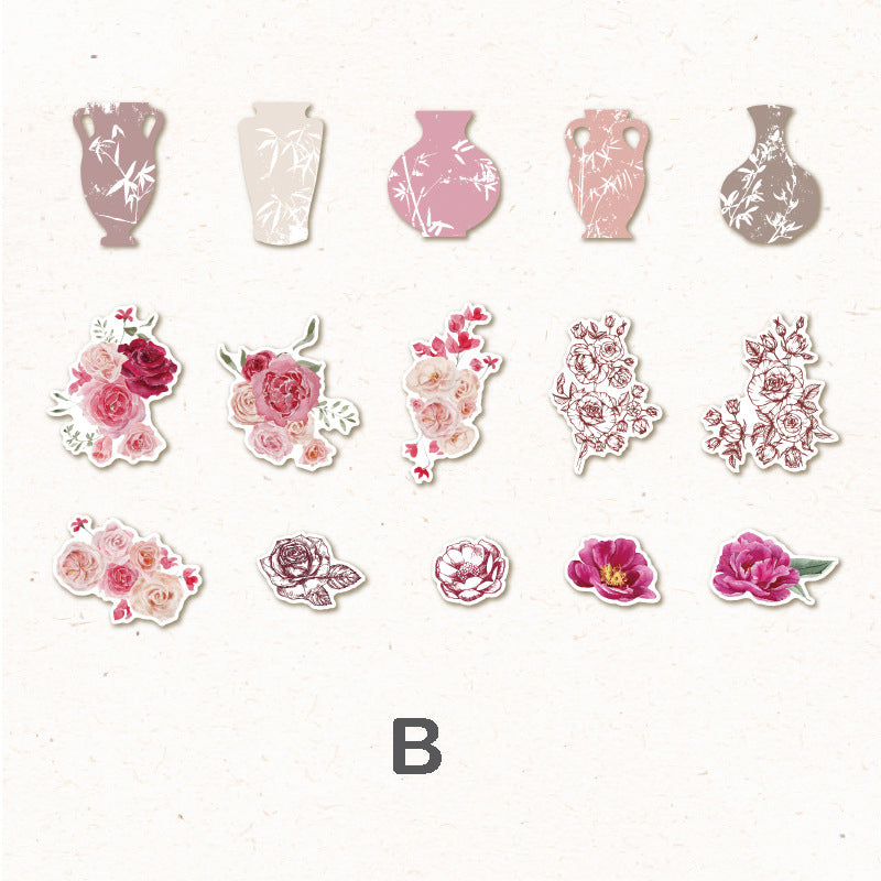 Vintage Vase Flower Stickers 25pcs