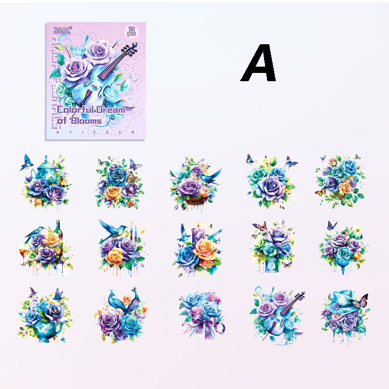 Water Color Flower Rhyme Sticker 15pcs