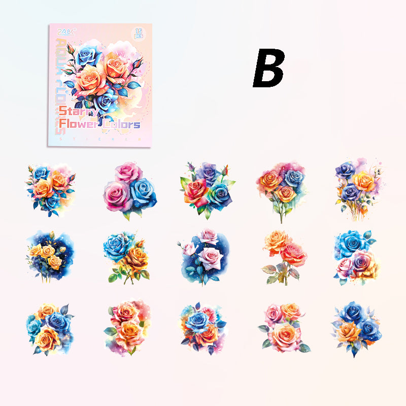 Water Color Flower Rhyme Sticker 15pcs