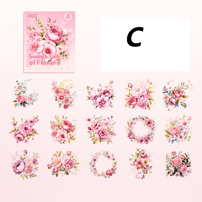 Water Color Flower Rhyme Sticker 15pcs