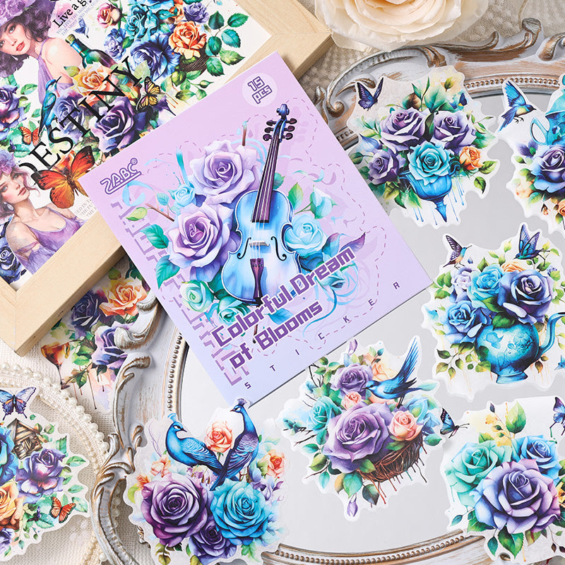 Water Color Flower Rhyme Sticker 15pcs